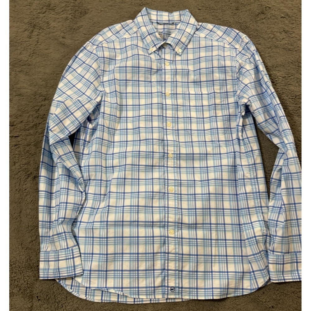 Vineyard Vines OTG Shirt Mens M Blue Plaid On The Go Performance